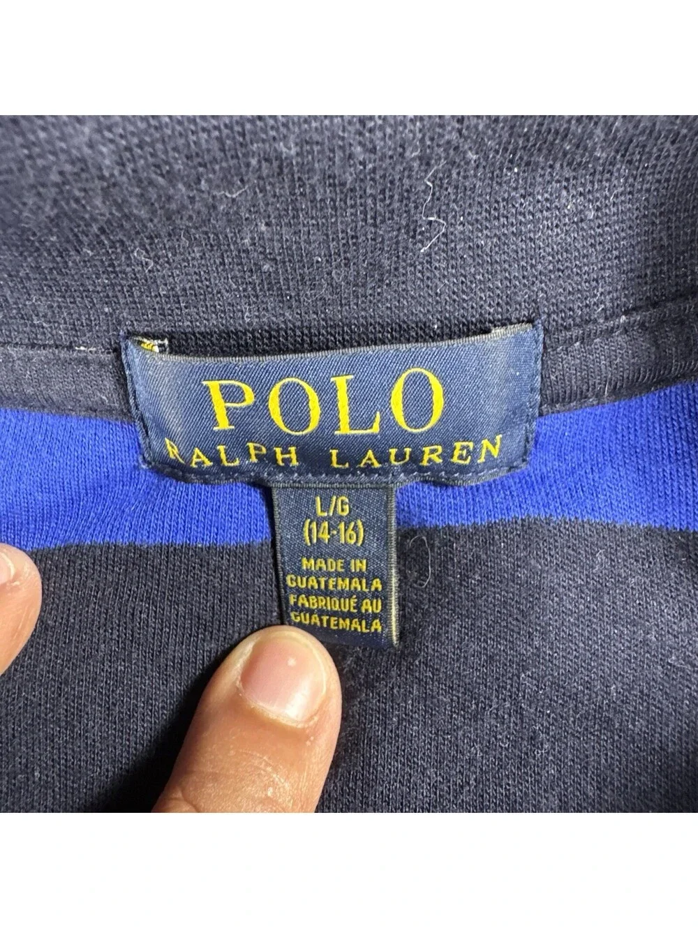 Polo Ralph Lauren Youth Quarter Zip Long Sleeve Navy/Blue Stripe Size L (14/16)